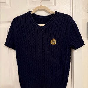 Vintage Ralph Lauren Navy Cable Knit Sweater with Embroidered logo